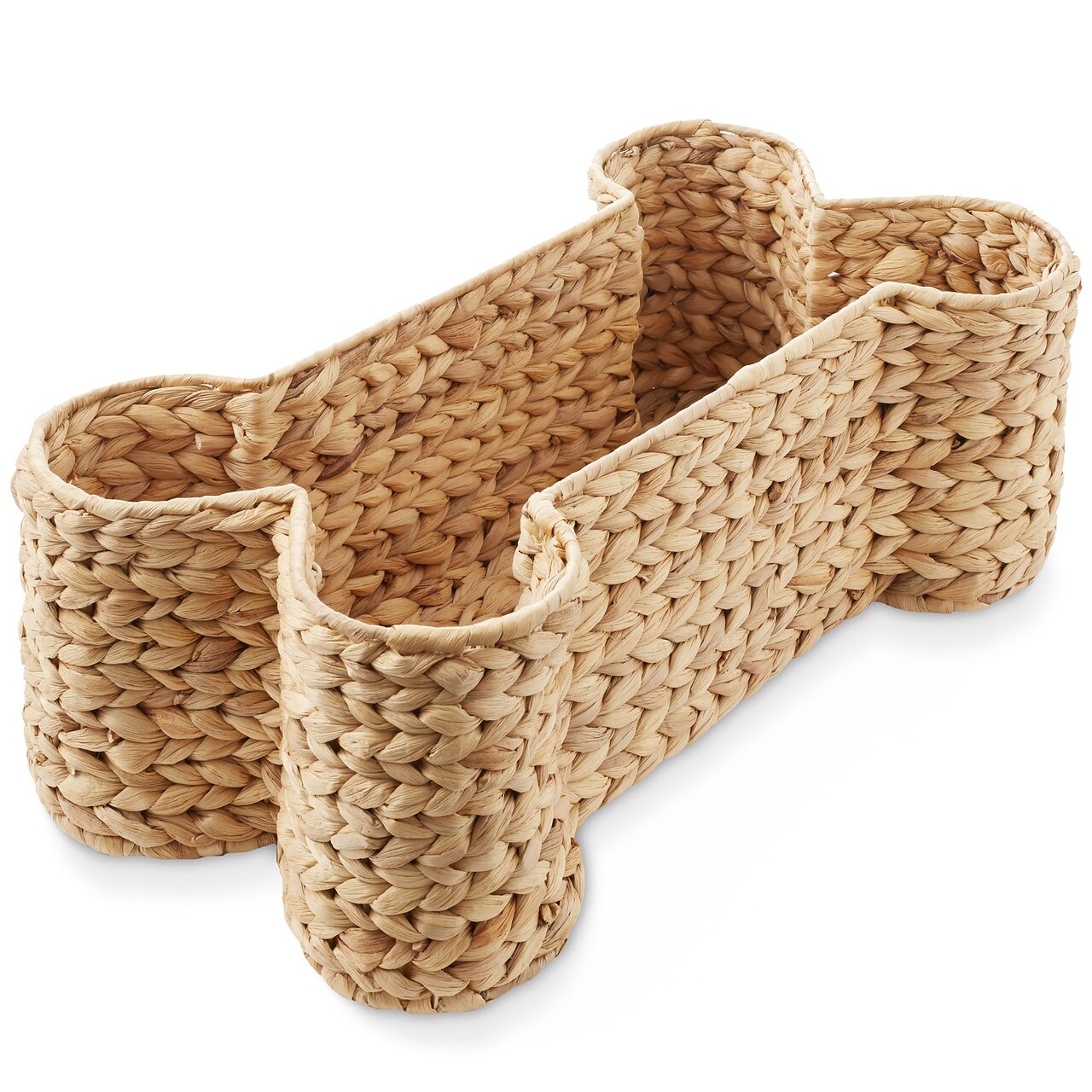 Casafield Dog Bone Shaped Storage Basket, Large Woven Water Hyacinth Pet Toy Organizer Bin